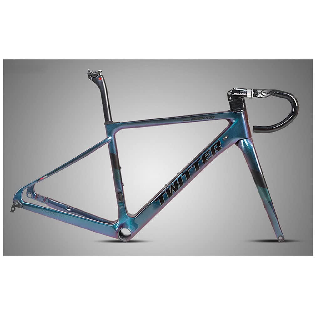 HIMALO Disc Brake Road Bike Frameset 700c Carbon Racing Frame with Fork Handlebar Seat Tube,100/142mm Thru Axle Frame 45/48/51/54CM Full Internal Routing(Black,48CM)