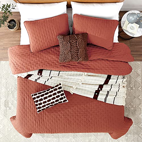 ROARINGWILD Burnt Orange Quilt Sets Twin Size with Pillow Shams, Twin Quilt Bedding Set, Lightweight Soft Bedspread Coverlet, Quilted Comforter for All Season