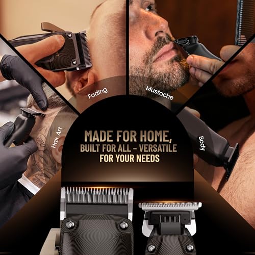 Image of SUPRENT Ripple Professional Hair Clippers for Men, Cordless Barber Kit with 7500RPM High-Speed Motor, Adjustable Zero-Gapped Blades, 10 Guard Combs & Storage Bag, Heavy-Duty Black Gold Design
