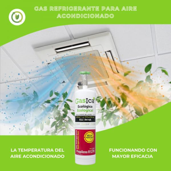2x Envases GASICA C10 PRO - Gas Refrigerante Ecológico Orgánico - Equivalente a 1.6Kg de R410A y R32- Alternativa para R410A y R32-400g Neto por envase