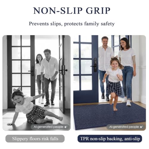 Image of hicorfe Waffle Door Mat Indoor Entrance,48 inchx32 inch Non Slip Indoor Mat,Blue