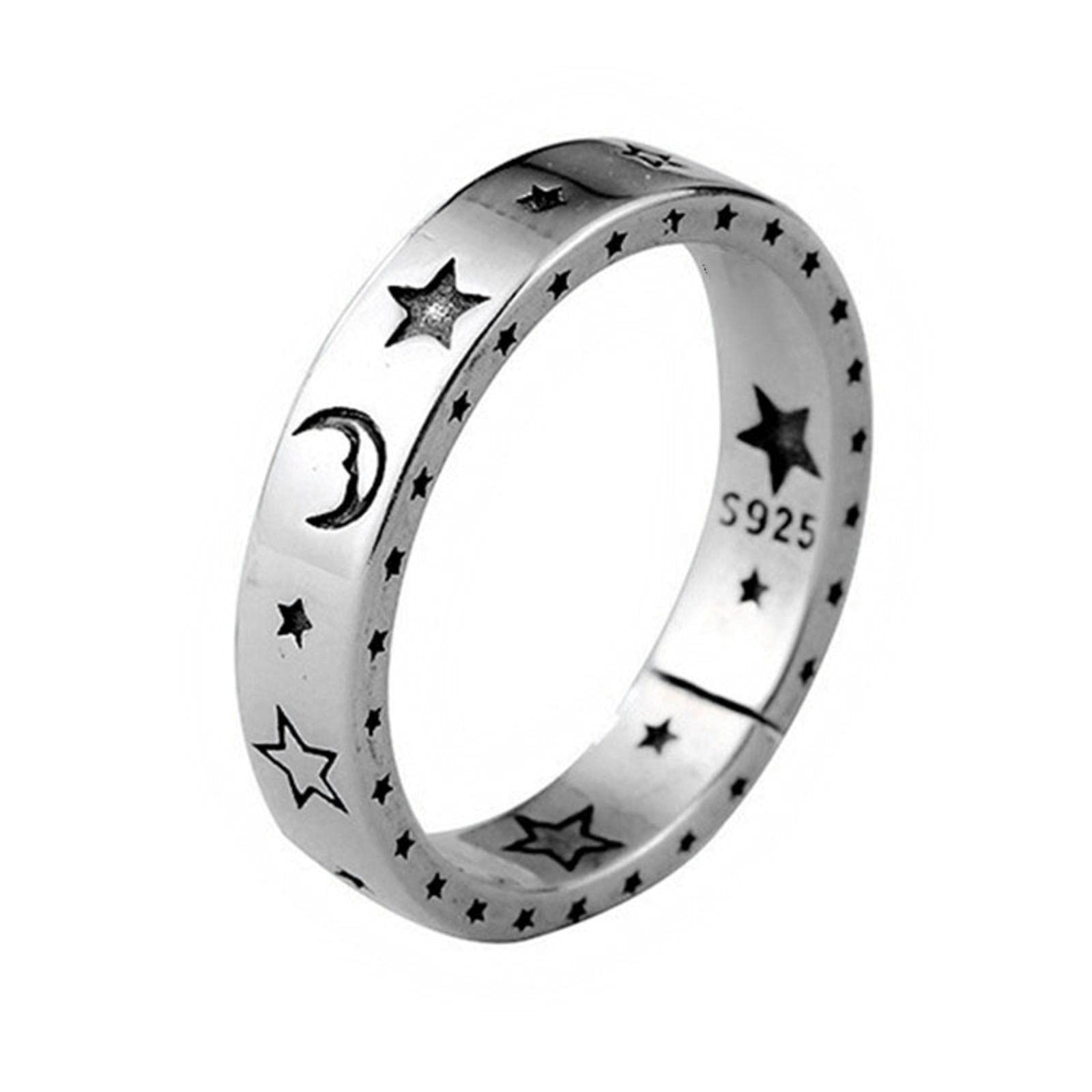 Hcma Women's Silver Vintage Moon Star Open Color Ring Smiling Face Finger Rings For Fashion Jewelry