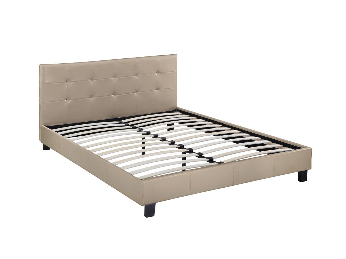 Habitat et Jardin - Lit Double Julia en Simili Taupe 140 x 190 cm | Cadre de Lit 2 Places | Sommier et Tête de Lit Inclus | Support à Lattes en Bois