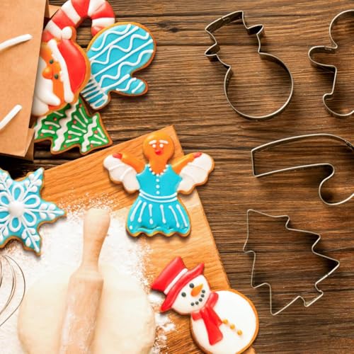 Christmas Cookie Cutters Set of 9 Pieces, Metal Shapes for Winter Holiday: Christmas Tree, Snowflake, Gingerbread Men, Angel, Star, Mitten, Candy... - Image 5