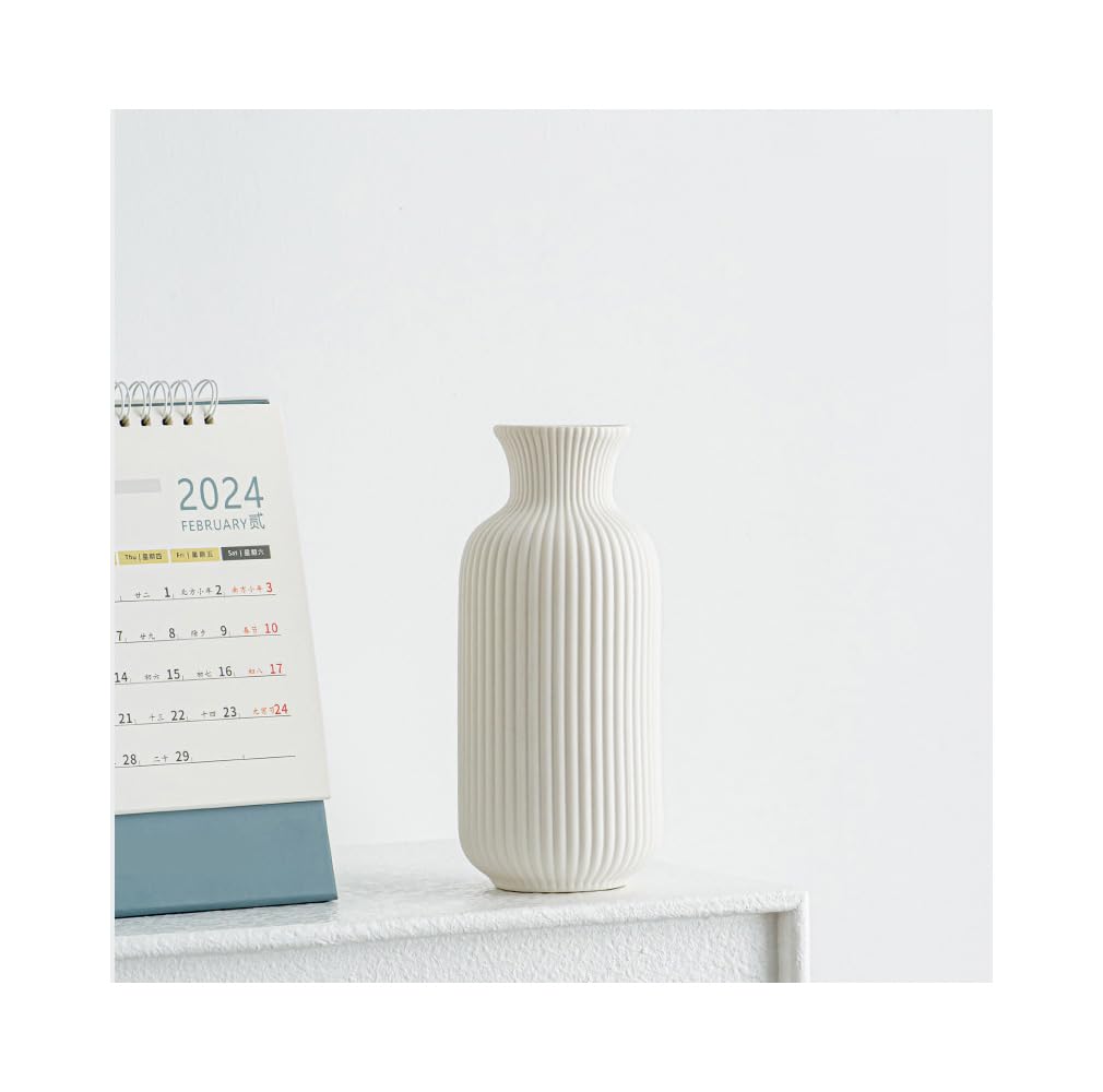 White Ceramic Flower Vase, Minimalist Modern Home Decor, Small Pampas Grass and Flower Vases for Table, Shelf Bookshelf, Mantel, Entryway, 6.6 inch