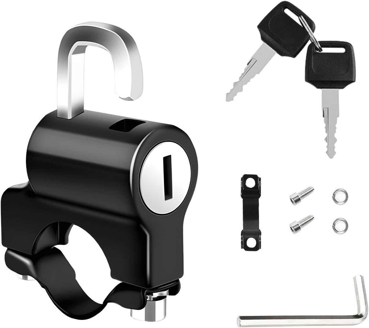 Ohleats Motorcycle Helmet Anti-Theft Lock, Motorbike and Bicycle Helmet Safety Lock with Two Keys, Handlebar Mounting Tamper-Proof Helmet Security Lock, Motorcycle Accessories (Black)