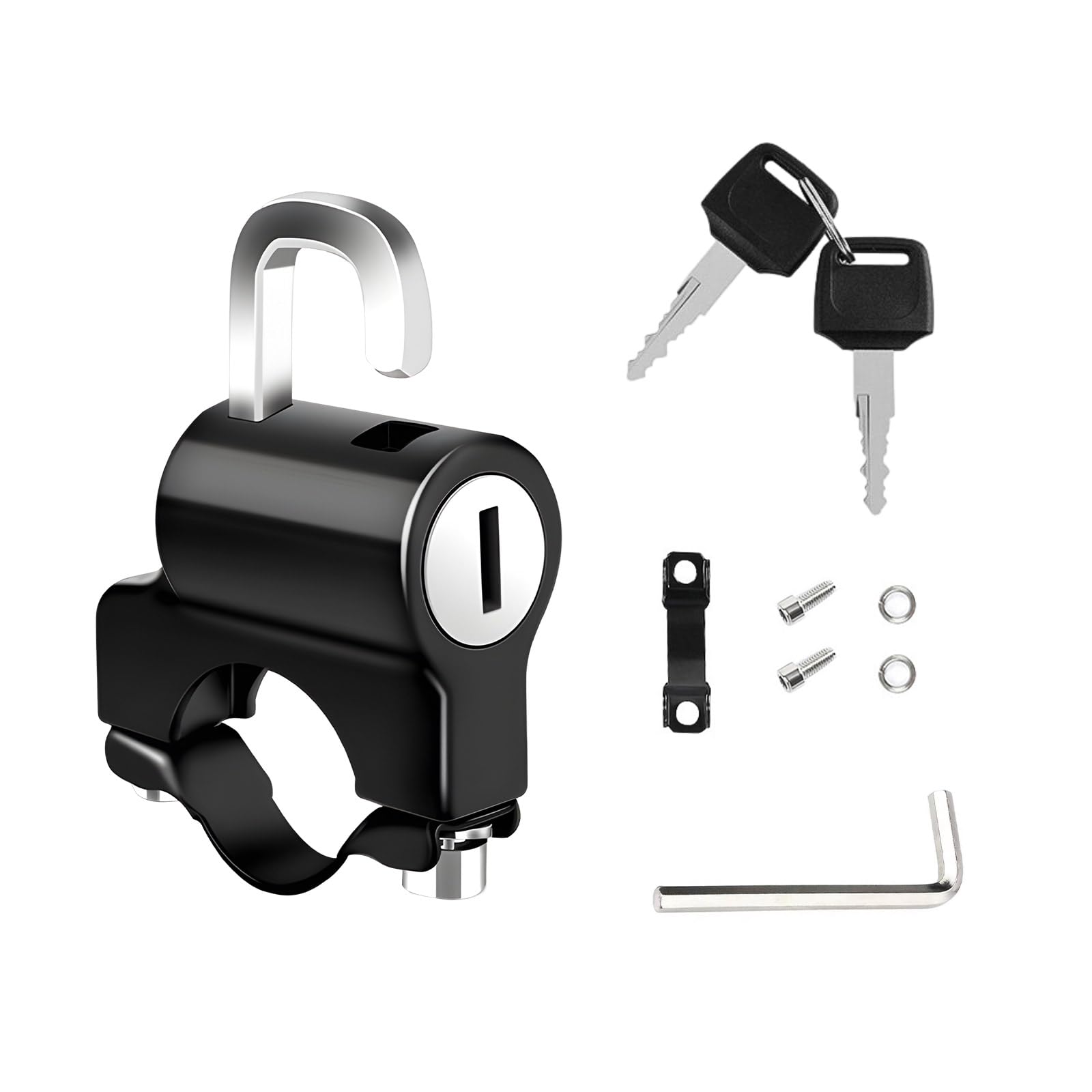 Motorcycle Helmet Anti-Theft Lock, Motorbike and Bicycle Helmet Safety Lock with Two Keys, Handlebar Mounting Tamper-Proof Helmet Security Lock, Motorcycle Accessories (Black)