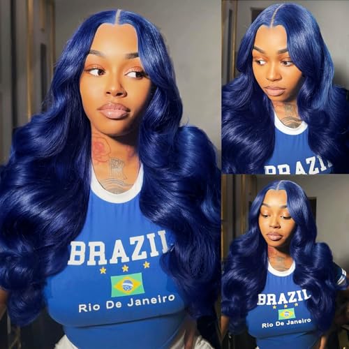 ELFSECRET Blue Lace Front Wigs Human Hair 13x6 Hd Transparent Lace Body Wave Dark Blue Wigs Human Hair 180% Density Wear And Go Glueless Wig Human Hair Pre Plucked For Black Women 26 Inch