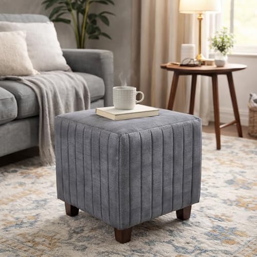 Image of APRODZ Printed Ottoman Stool Upholstered Foam Cushioned Pouffes for Living Room | Puffy Muddha Stool for Footrest & Sitting, Velvet Pouf Stool, Furniture for Home Decor, Office Set of 2(Hale Navy)