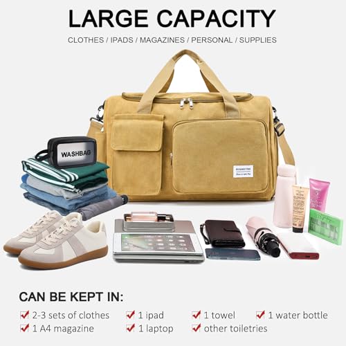 Image of Small Gym Bag for Women, Travel Duffle Bag Carry On Weekender Bag with Shoe Compartment, Canvas-Brown, Medium, Gym Bag&toiletry Bag