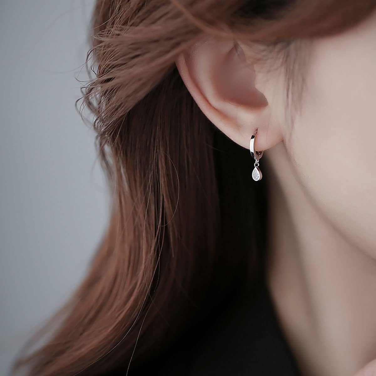 SLUYNZ 925 Sterling Silver Small Teardrop Hoop Earrings for Women Teens Tiny CZ Droplet Huggie Earrings with Diamond Dangle - Image 3