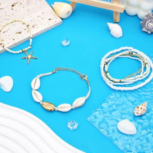 Shell Summer Beach Bracelets for Women Seashell Bracelets Boho Layered Beaded Bracelets Set Starfish Bracelets Handmade Stretch Bracelets Summer Beach Jewelry Accessories Gifts2