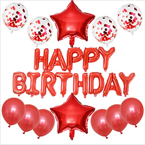 Kit de décoration d'anniversaire 27 pièces Bleu Happy Birthday Guirlande Ballons en aluminium Paillettes Ballons en latex Ballons de fête Accessoires de fête pour fille et garçon Anniversaire (rouge) Cover
