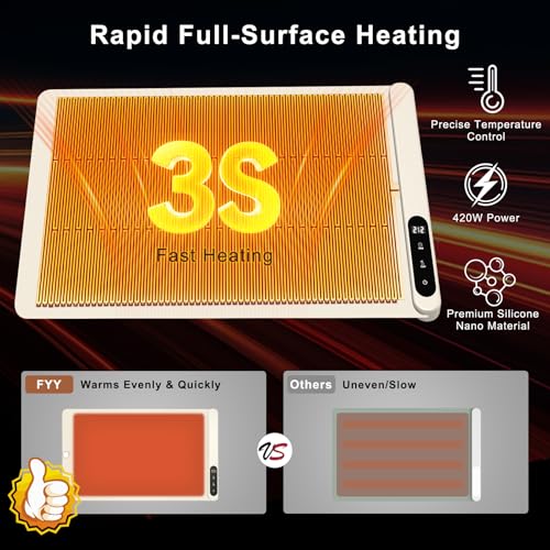 Image of FYY Warming Mat for Food with Heat Resistant Pad - Rapid and Full Surface Heating, 7 Temp Settings, 6H Timer, Rollable Portable Food Warming Mat for Countertop Party Buffet, Keep Meal Warm (XL, Beige)