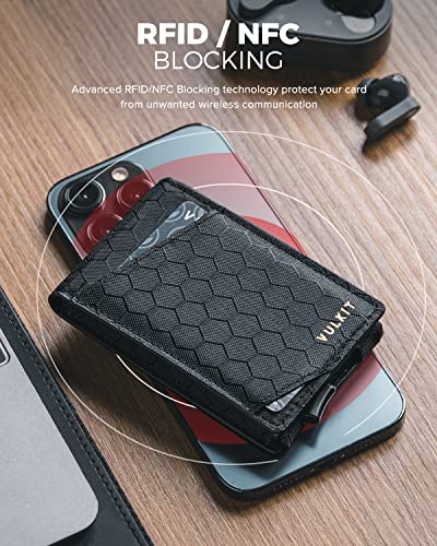 Image of VULKIT Minimalist Wallet for Men Pop Up Credit Card Holder Slim Tactical Bifold Wallets RFID Blocking Magnetic Closure with Gift Box, Black Grid, slim, Minimalist