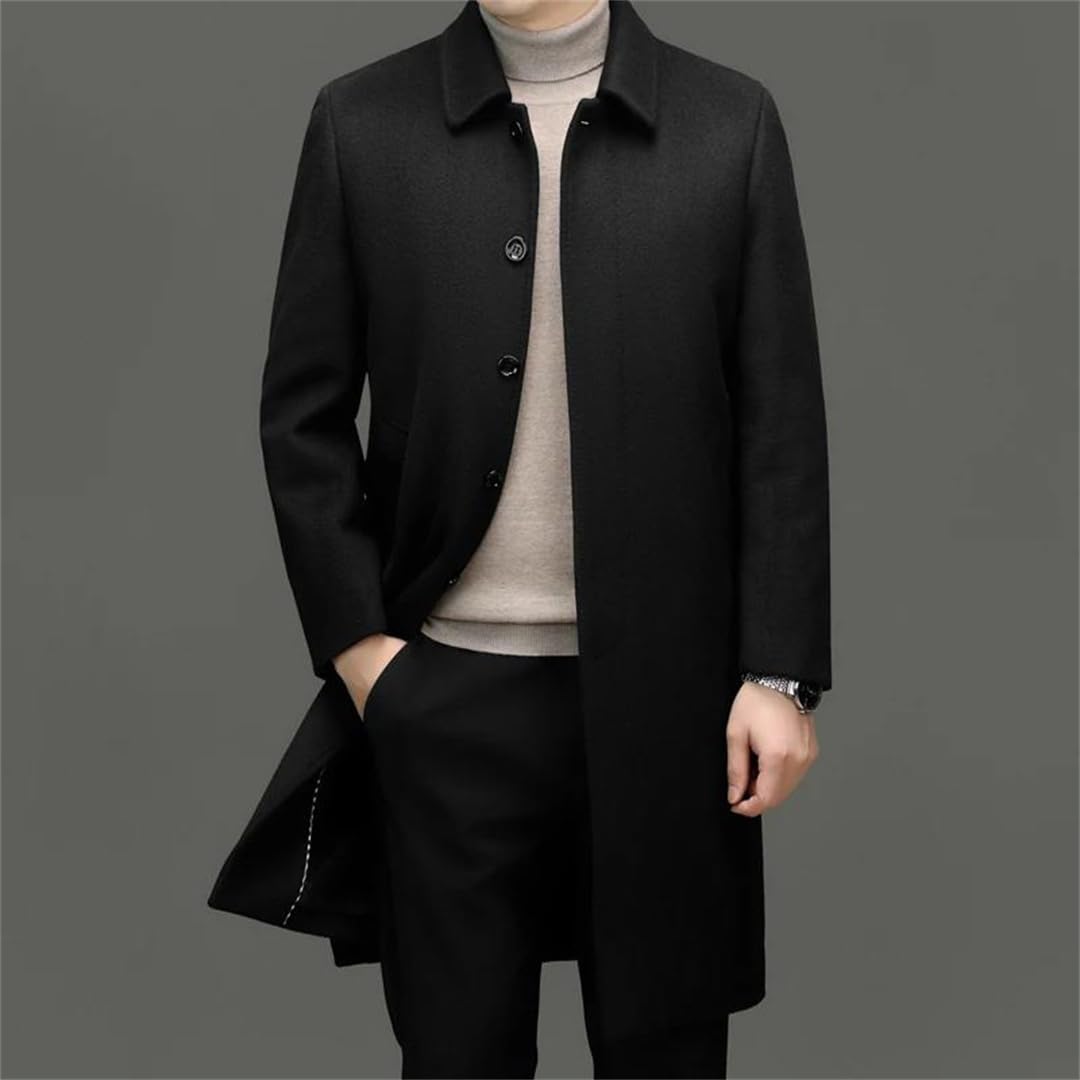 Men’S Winter Wool Coat – Thick Fleece-Lined Trench Overcoat, Elegant Wool Blend Jacket