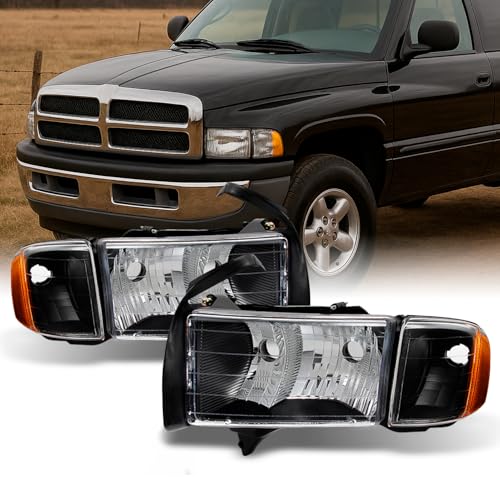 AKKON - For 99-01 Dodge Ram 1500 Pickup Truck Sport Package Black Headlights Head Lamps Replacement Pair Set