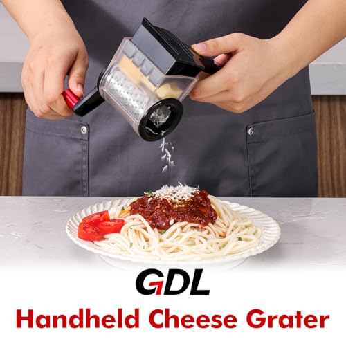 Image of GDL Cheese Grater Hand Crank, Kitchen Rotary Grater Handheld, Dishwasher Safe Parmesan Cheese Grater with Stainless Steel Blade for Hard Cheese,Chocolate,Nuts, Black
