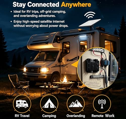 Image of Starlink Mini Power Adapter 12V /24V to 30V DC with15A Fuse Protection Black | Black silver-plated finish, featuring dual-fuse protection and included quick-connect terminals
