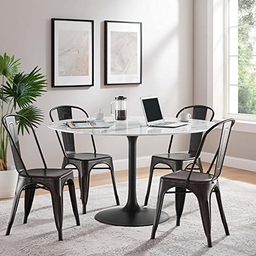 Image of Modway Lippa 54 inch Round Artificial Marble Dining Table, Top, Black Base