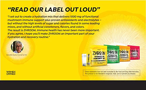 ZHROOM Hydration Immunity Mix–Lemon|Antioxidant&Electrolyte Supplement Drink Mix Powder with 1000mg Organic Functional Mushroom Blend|Refreshing&Thirst Quenching Immune Support(Pack of 16)