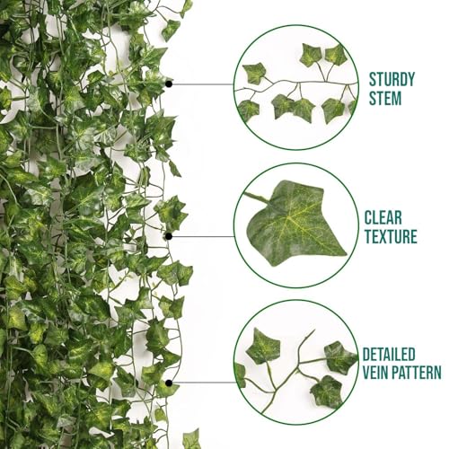 Image of Go Hooked Artificial Hanging Creeper for Home Decor (Pack of 3, 7 Ft) | Green English Ivy Leaf Garland with 4x4 cm, 72 Leaves Each | Plastic Decorative Vine for Balcony, Walls, Garden Decoration