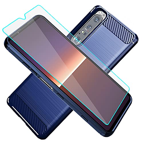 Coque Sony Xperia 1 III, Coque Sony 1 III avec HD Protection d'écran, Anti Choc Protection Complète Slim Flexible en TPU Brossé Housse Bumper Case pour Sony Xperia 1 III,Bleu Cover