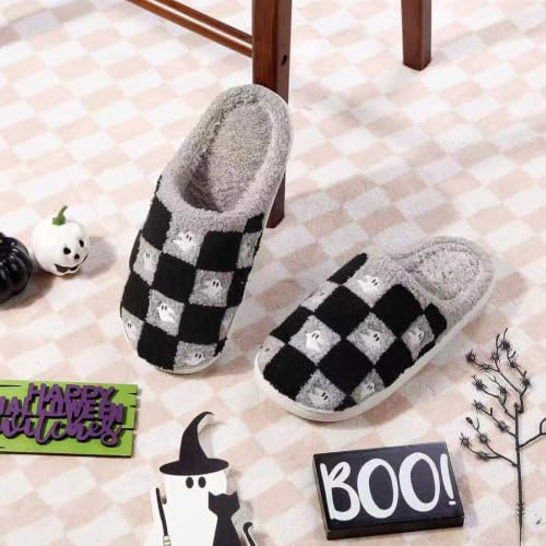 Image of Halloween Pumpkin Slippers for Womens Mens Cute Cartoon Slippers Plush Warm Memory Foam Shoes