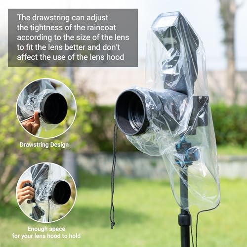 Image of 2 Pack Camera Rain Cover with Flash Clear Dust Proof Sleeve Protection for Canon EOS 4000D 1200D 90D 80D 77D 70D 5D 6D 7D Mark II R10 R7 R5 R6 Rp R Rebel T8i T7i T7 T6i SL3 SX70 SX60 HS
