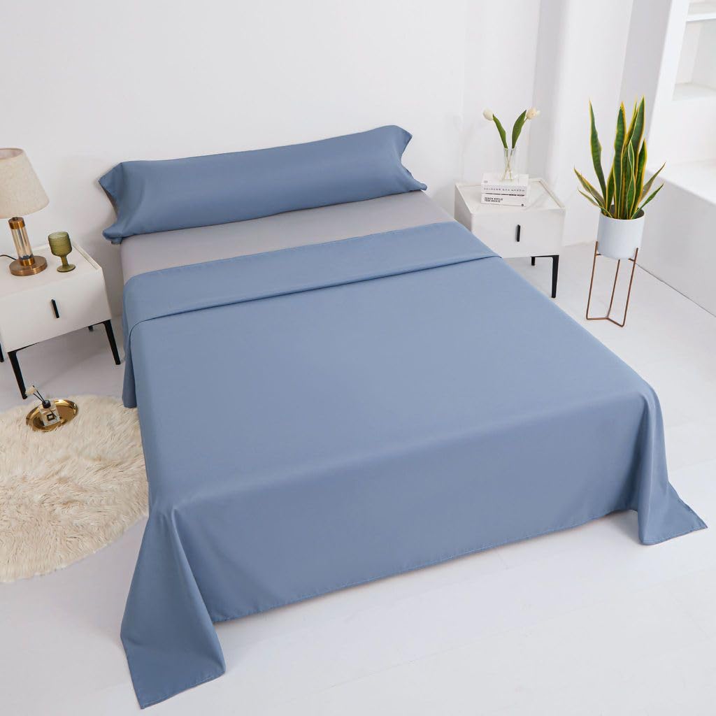 BESCH Juego de Sabanas 3 Piezas 135x190 para Cama de 135 - Sábanas Bajera Ajustable + Encimera y Funda de Almohada 45x145cm Color Azul