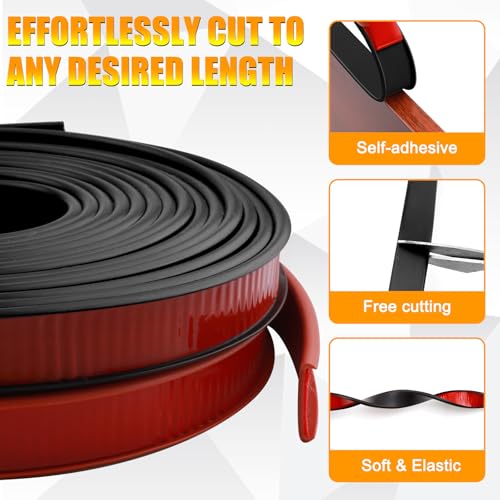 Image of U-Shape Flexible Edge Protector Banding, 0.6 inch x 20ft Self Adhesive Veneer Edging Trim for Desk, Cabinet, Table, Shelves - Furniture Restoration, Decorative TPE Edge Strip (Black)