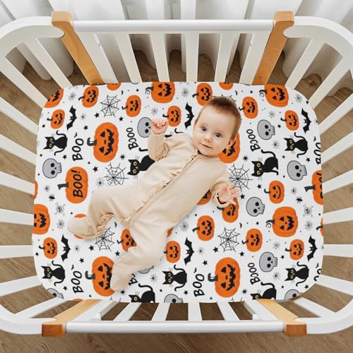 Image of Caikeny Fitted Crib Sheet for Boys Girls Cartoon Halloween Pumpkin Baby Crib Sheets Bassinet Sheets Crib Mattress Bed Sheets for Toddler Newborn Infant 27 x 39 in