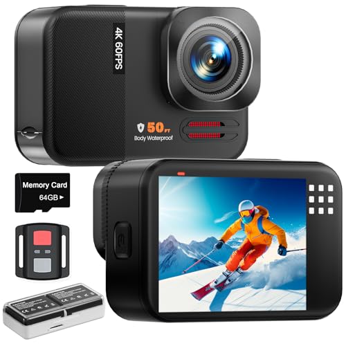 4K 60FPS 48MP Action Cam, 50ft Fotocamera Subacquea Con 64GB Scheda, WIFI Grandangolo 170°...