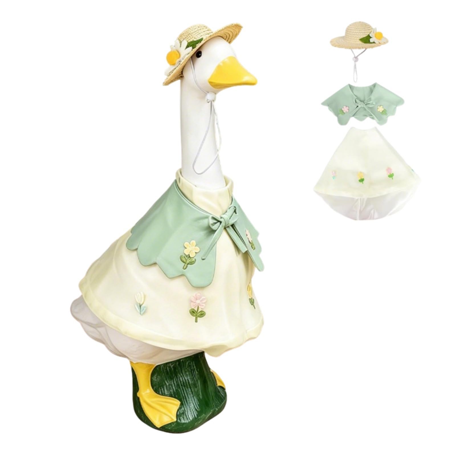 JHUAJISFC Porch Goose Outfit, Green Floral Dress Set for 23" Lawn Statue Decor