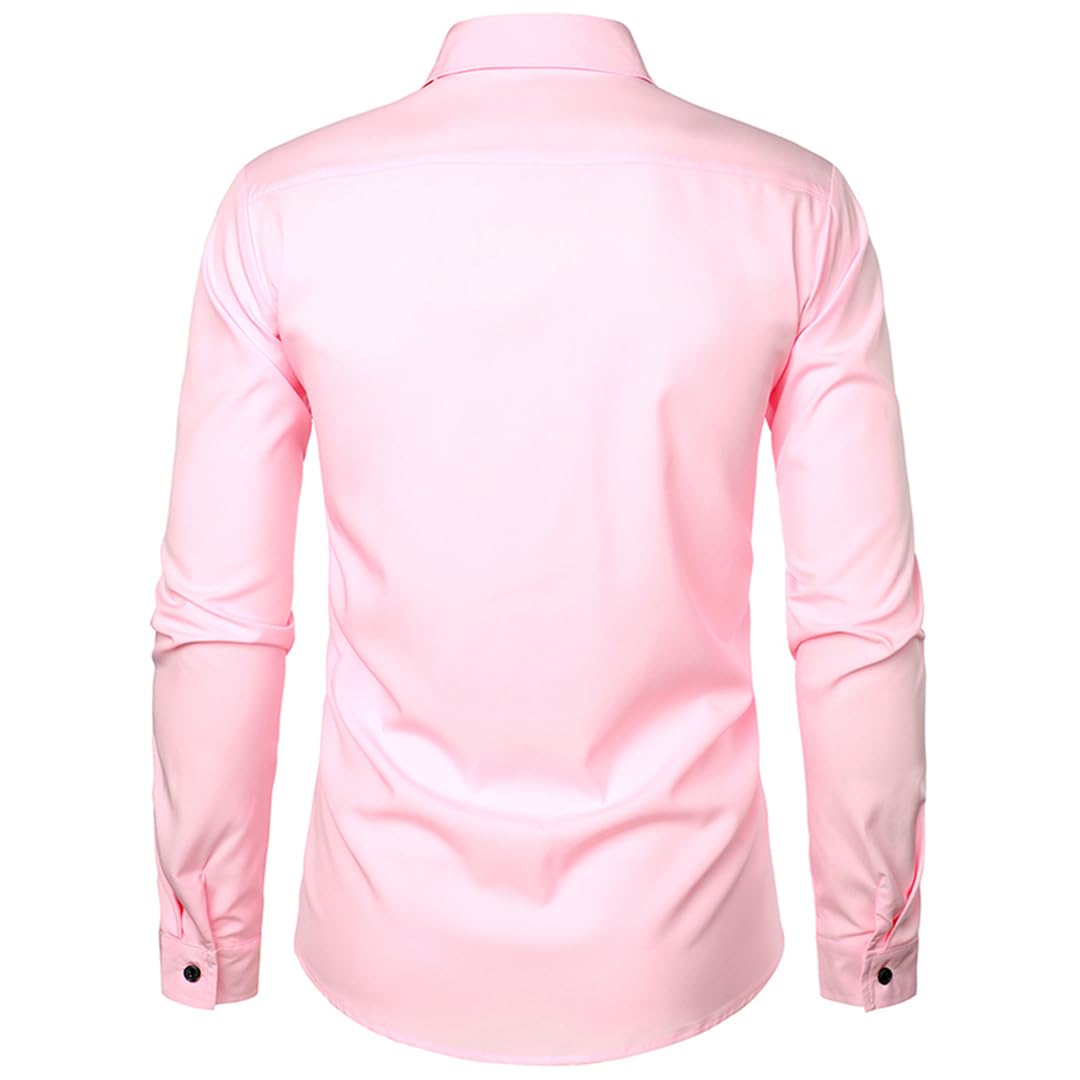 Hdhdeueh Camicia da smoking da uomo rosa con volant e volant, stile retrò, a maniche lunghe, con bottoni, per matrimoni, feste, cene