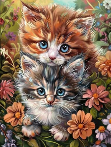 Kit Broderie Diamant 5D Fleurs et Chat 100x130cm avec Accessoires pour Décoration Murale DIY