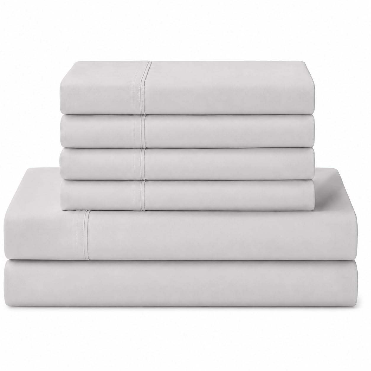 Linen Home 100% Cotton Percale Sheets King Size, Silver, Deep Pocket, 6 Pieces Set- 1 Flat, 1 Fitted and 4 Pillowcases, Crisp Cool and Long Staple Strong Bed Linen