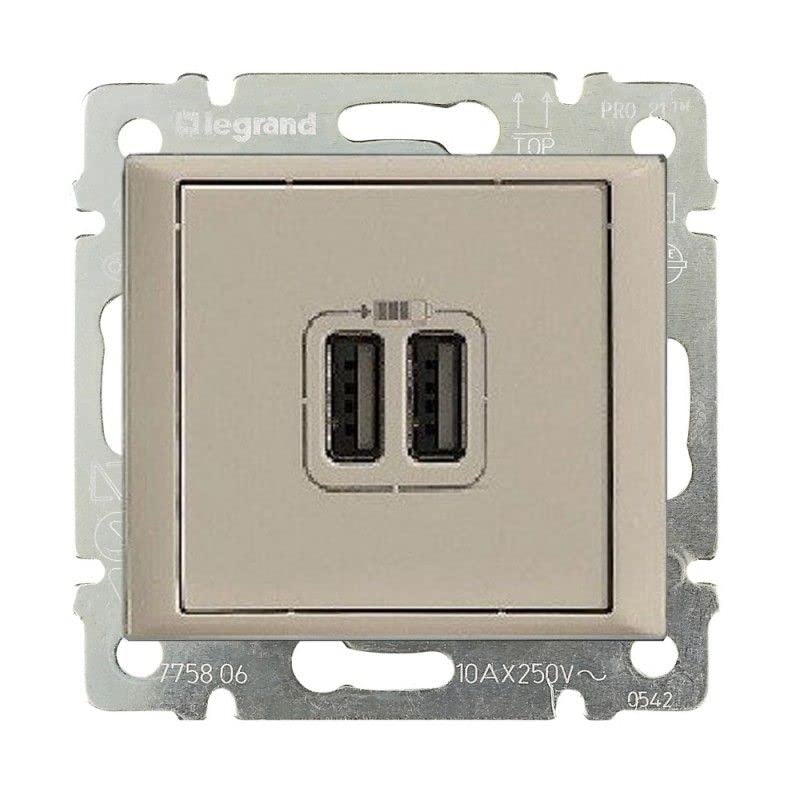 VL-BASE USB A+A double chargeur mural 5V 2.4A marron chic