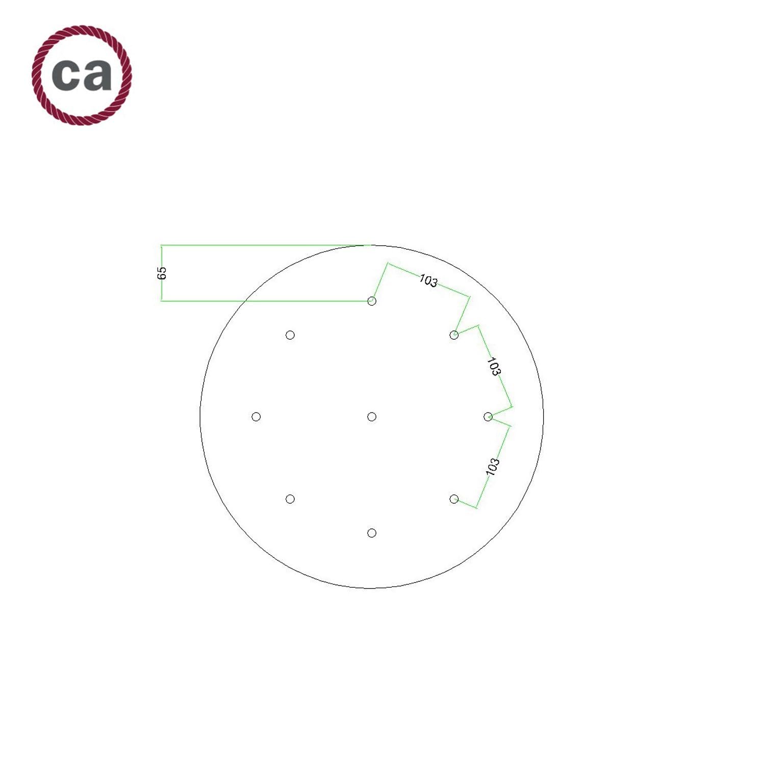 creative cables Rosone XXL rotondo bianco linea Rose-One (serracavo conico, dibond legno, 9 fori e 4 fori laterali) – Per lampadari e sospensioni multiple