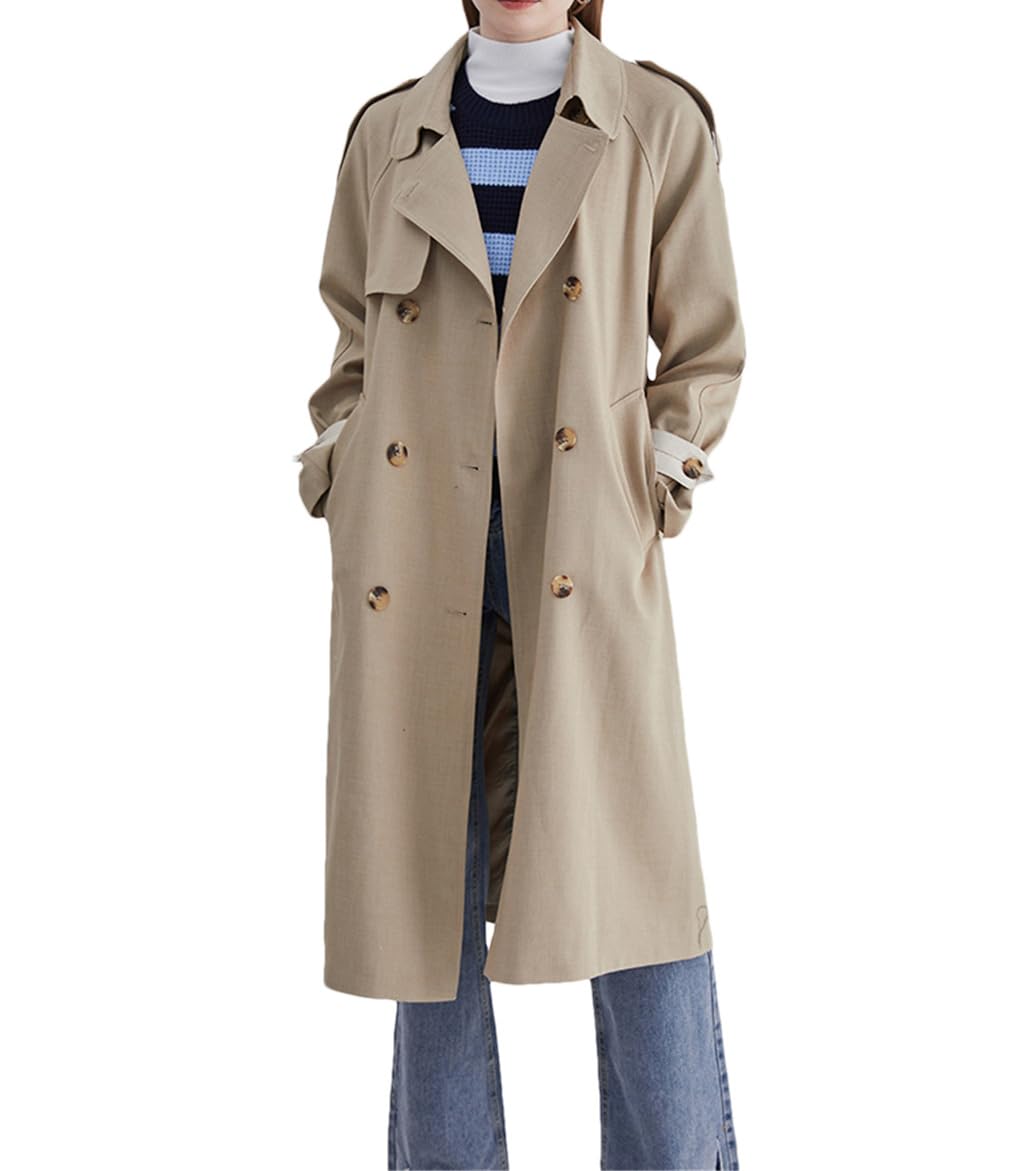 Dninmim Trench Doppiopetto Da Donna Giacca Midi Autunnale Giacca A Vento In Vita Color Kaki