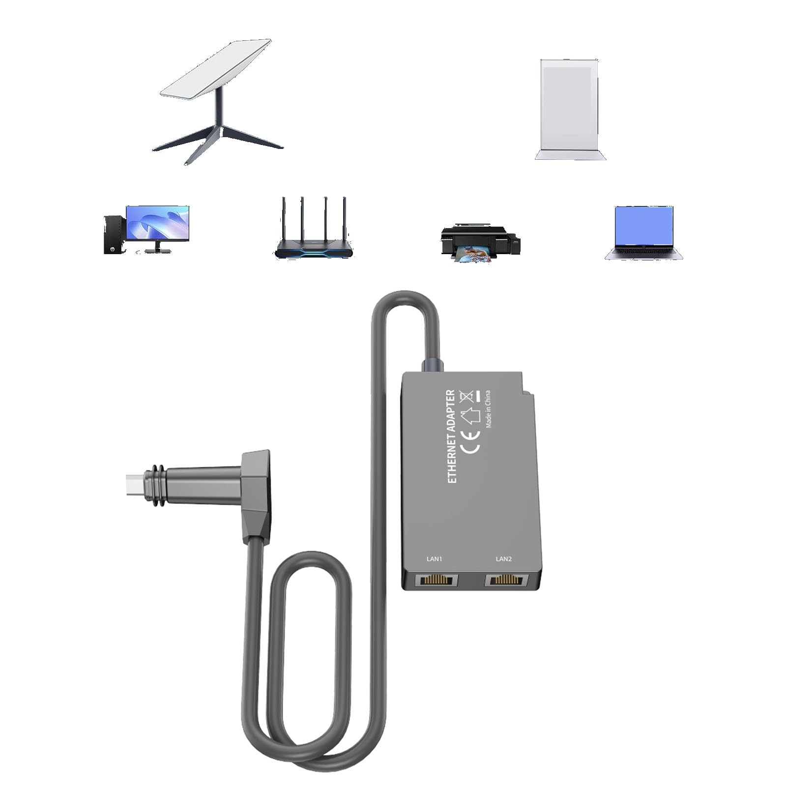 Yosoo Health Gear Adaptador Ethernet Satelital, 2 Puertos RJ45 Adaptador Ethernet de Red Externa con Cable, ABS Pure Copper 1 Gbps Plug and Play para Enrutador Gen 2 V2 Home Office
