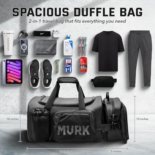 MVRK Travel Duffle Bag : 2-in-1 Waterproof Carry-on Size for Airplane Travel - TSA Compliant Black Travel Bag For Overnight, Gym, Sports, and Weekend Bag (50L)3