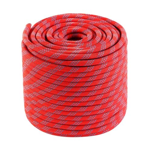 Hopeseily Static Climbing Rope, 1/2 Inch x 100ft Outdoor 48 Strands Polyester Rope for Rappelling Arborist Swing Rescue Safety Escape Hiking Camping Mountaineering Caving Emergency, Red