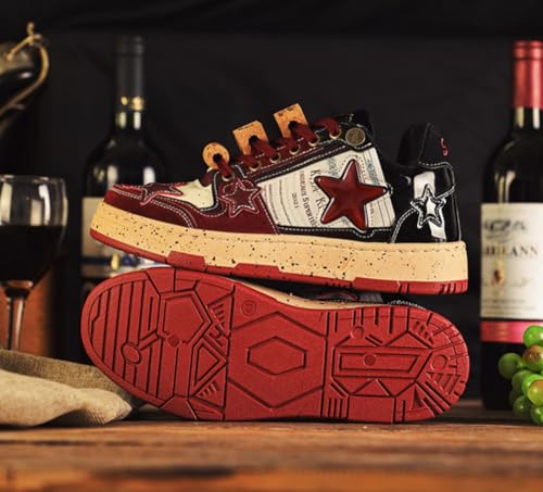 Star Shoes Men's Chunky Sneakers Y2K Retro Walking Shoes，Leather Lace Up Retro Sneakers，Lightweight Comfort Walking Footwear for Women Men3