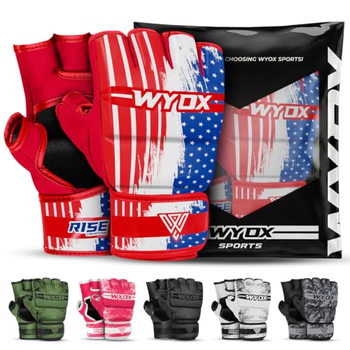 Image of WYOX MMA Gloves for Men & Women - Open Palm MMA Sparring Gloves with Multi-Layer Knuckle & Thumb Padding, Wrist Support, Fingerless Punching Bag Gloves for Grappling, Kickboxing, Muay Thai & Training