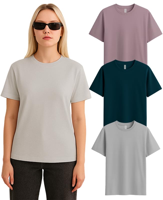 Image of SLEEPY NUTS Women's Plain Round Neck Regular Fit Half Sleeve Cotton T Shirt