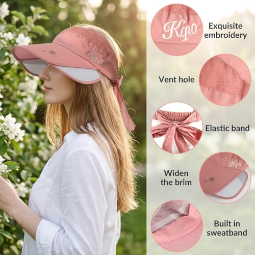 Image of SANNIDHI Summer Caps for Women Wide Brim Visor Sun Hats for Women, Golf Cap with Retractable Side Brim for UV Protection, Breathable Quick Drying Outdoor Hat for Tennis Biking