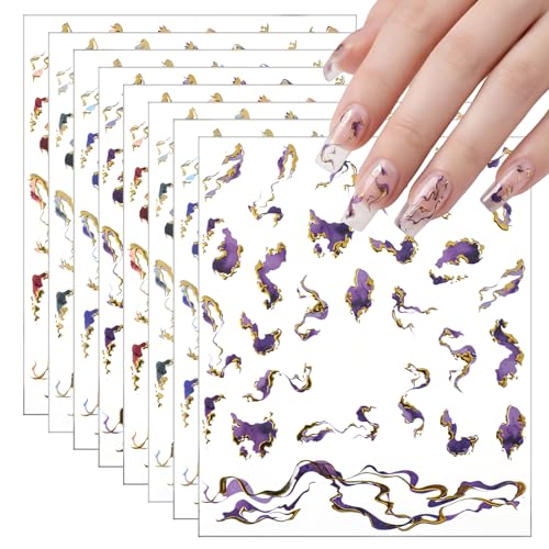 8 Sheets Gold Marble Nail Art Stickers, Self-Adhesive Abstract Swirl