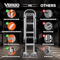 Vergo Industrial Convertible Hand Truck - AS7B Heavy Duty Aluminum 2 in 1 Dolly (800 lb Capacity) Lightweight Reinforced Frame, Ergonomic Handle, Superior Mobility Moving Dolly (2 Positions, 63" High) — image 4