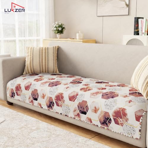 Image of Lukzer 1 Seater Sofa Cover Mat Reversible Quilted Sofa Seat Protector with WaveEdge Ultrasonic Cut - Marble Mesh - Washable Anti-Slip Sofa Throw for Living Room Couch Cover 60 x 85 CM /SC-204-01WE